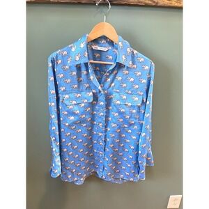 Zara Blue Elephant Print Button-Down Shirt